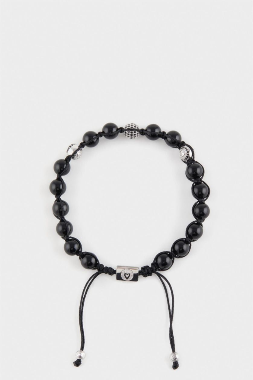 Erkek Siyah AtolyeWolf x DeFacto Erkek Gümüş Oniks Taşı Çelik Parçalı Bileklik