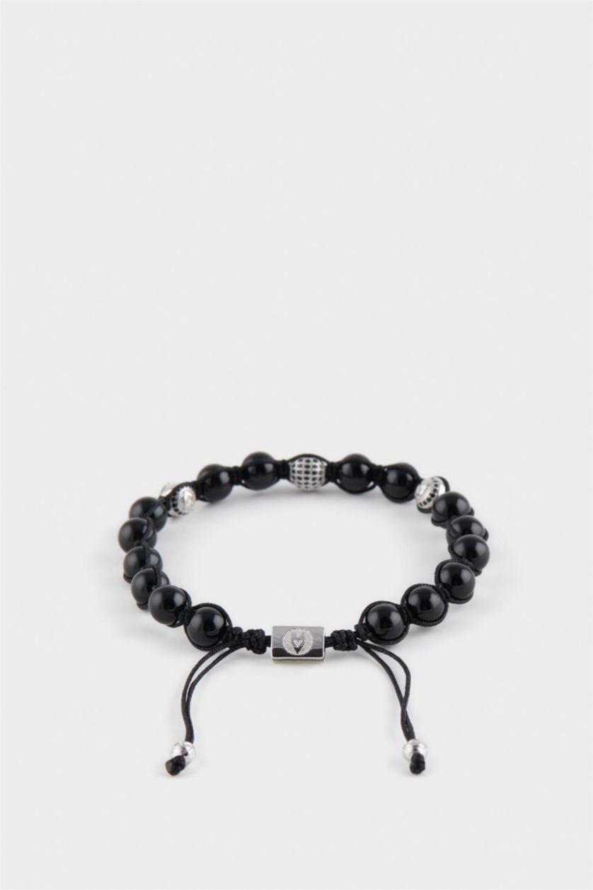 Erkek Siyah AtolyeWolf x DeFacto Erkek Gümüş Oniks Taşı Çelik Parçalı Bileklik