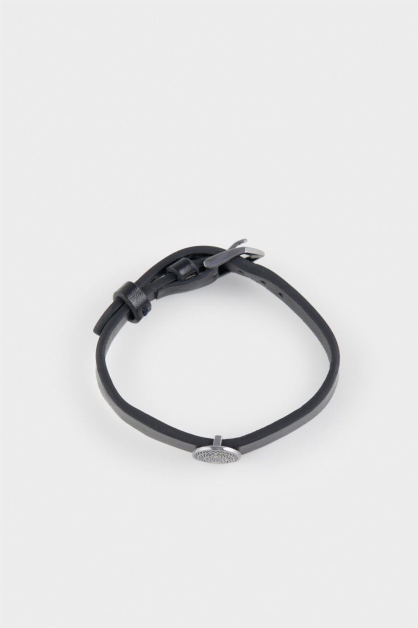 Erkek Siyah AtolyeWolf x DeFacto Erkek Siyah Deri Çelik Parçalı Bileklik
