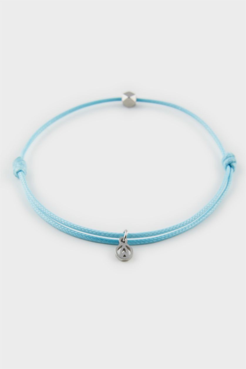 Erkek Mavi AtolyeWolf x DeFacto Unısex İp Çelik Parçalı Saks Mavi Şans Bileklik