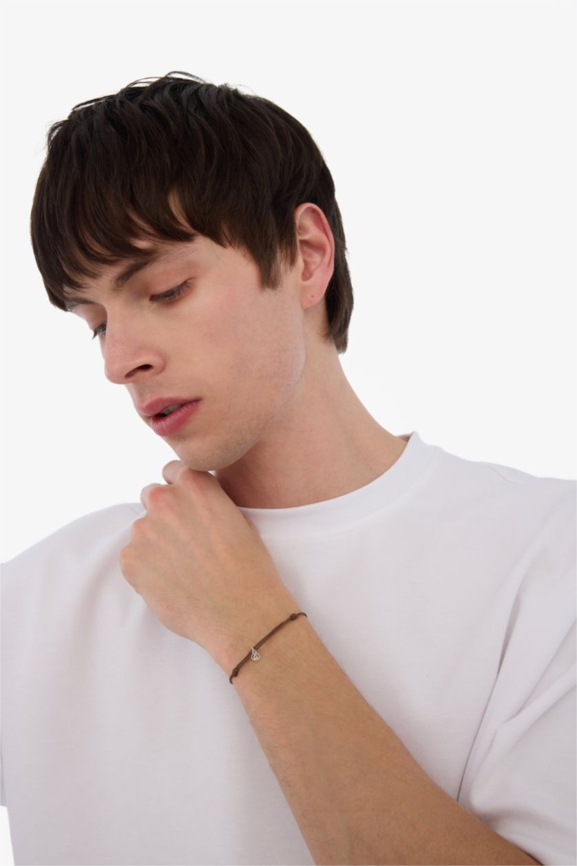 Erkek Kahve AtolyeWolf x DeFacto Unısex İp Çelik Parçalı Kahverengi Şans Bileklik