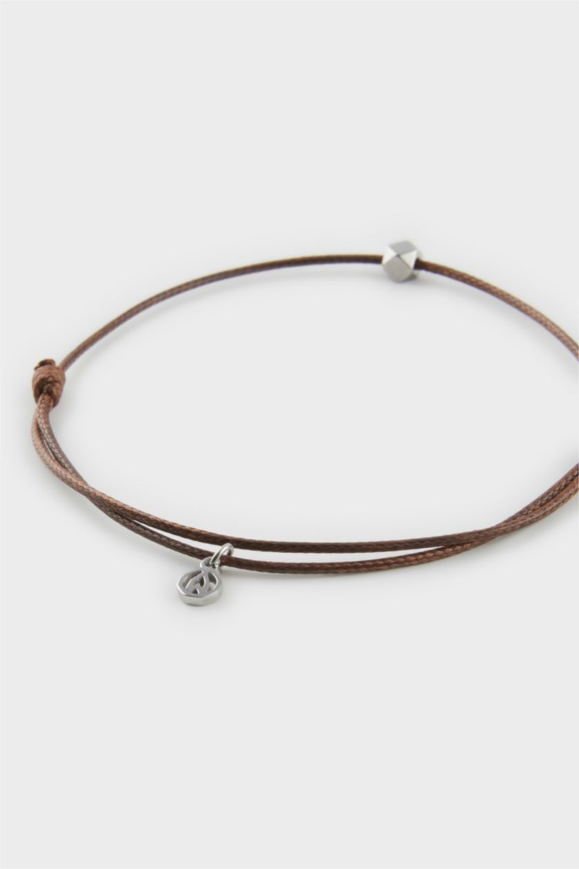 Erkek Kahve AtolyeWolf x DeFacto Unısex İp Çelik Parçalı Kahverengi Şans Bileklik