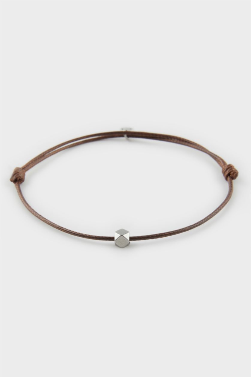 Erkek Kahve AtolyeWolf x DeFacto Unısex İp Çelik Parçalı Kahverengi Şans Bileklik