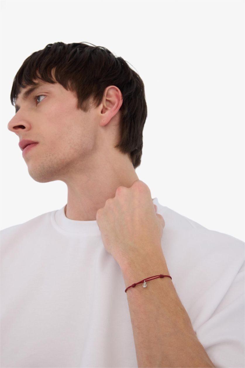 Erkek Bordo AtolyeWolf x DeFacto Unısex İp Çelik Parçalı Bardo Şans Bileklik