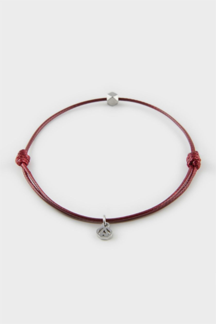 Erkek Bordo AtolyeWolf x DeFacto Unısex İp Çelik Parçalı Bardo Şans Bileklik