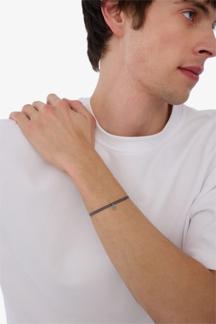 Erkek Gri AtolyeWolf x DeFacto Unısex İp Çelik Parçalı Gri Şans Bileklik