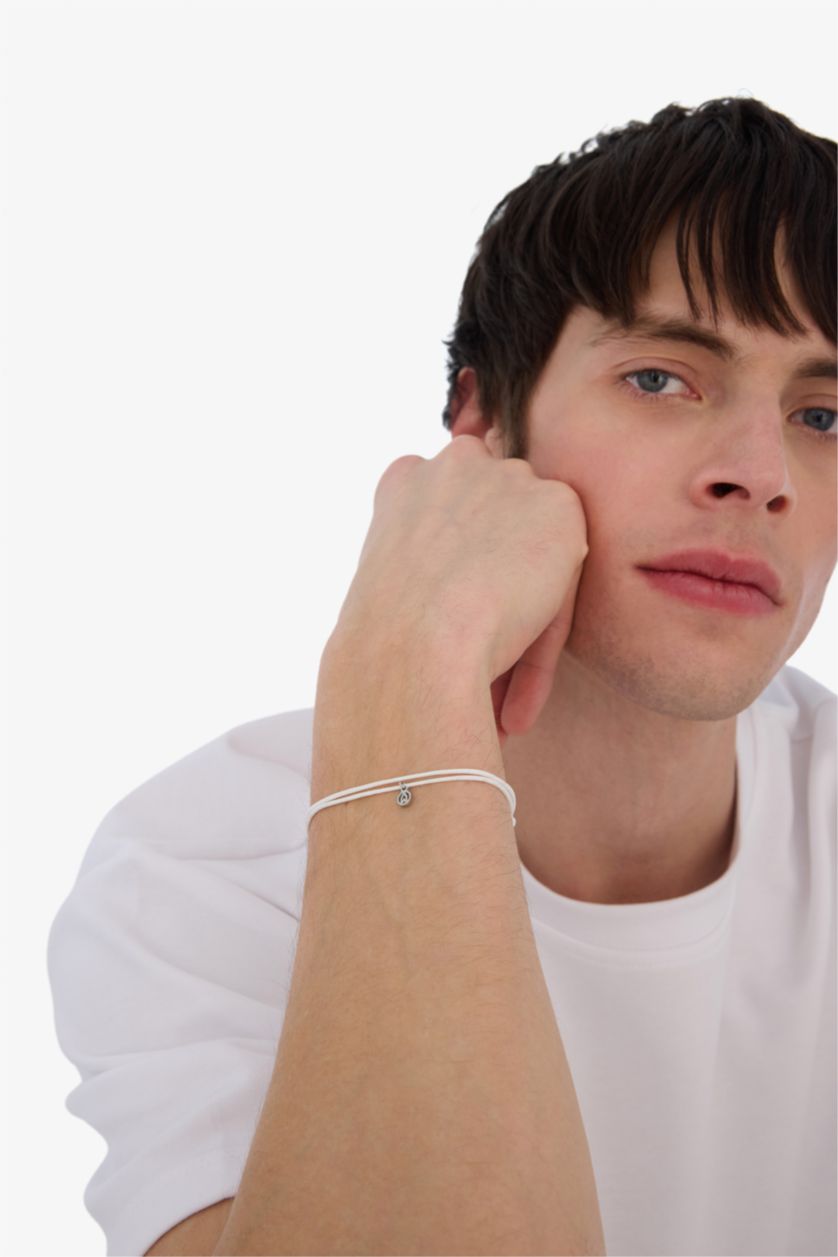 Erkek Beyaz AtolyeWolf x DeFacto Unısex İp Çelik Parçalı Beyaz Şans Bileklik
