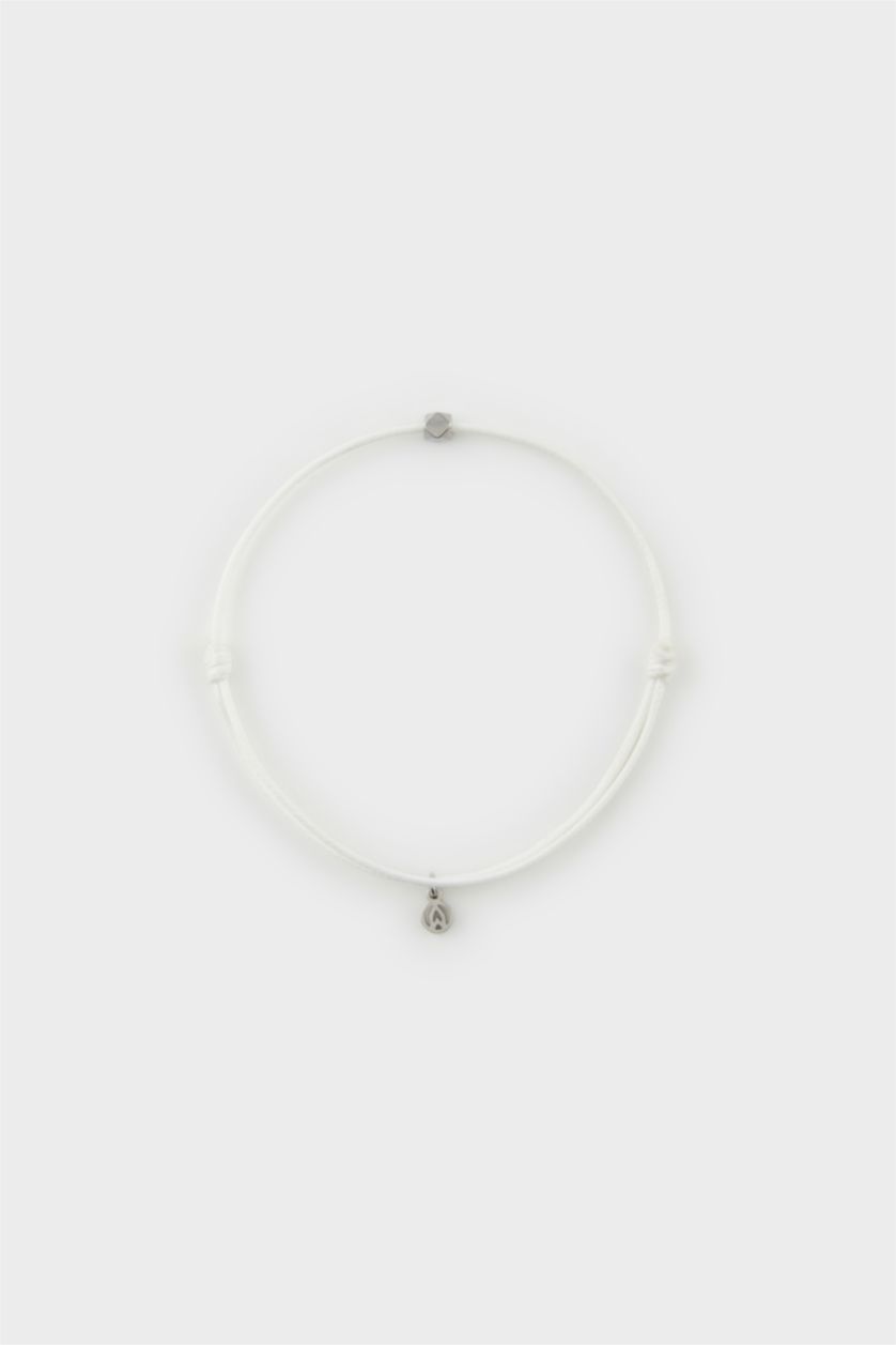 Erkek Beyaz AtolyeWolf x DeFacto Unısex İp Çelik Parçalı Beyaz Şans Bileklik