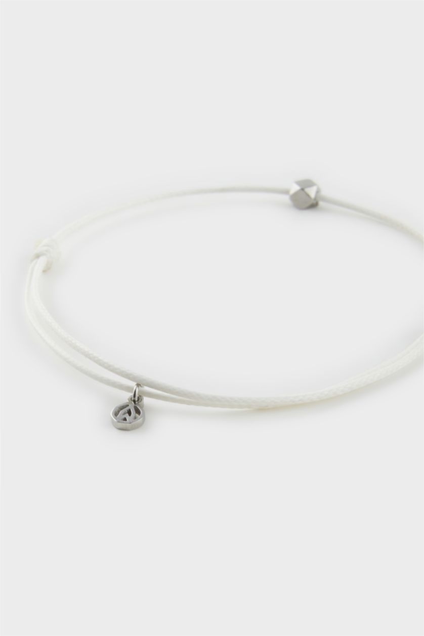 Erkek Beyaz AtolyeWolf x DeFacto Unısex İp Çelik Parçalı Beyaz Şans Bileklik