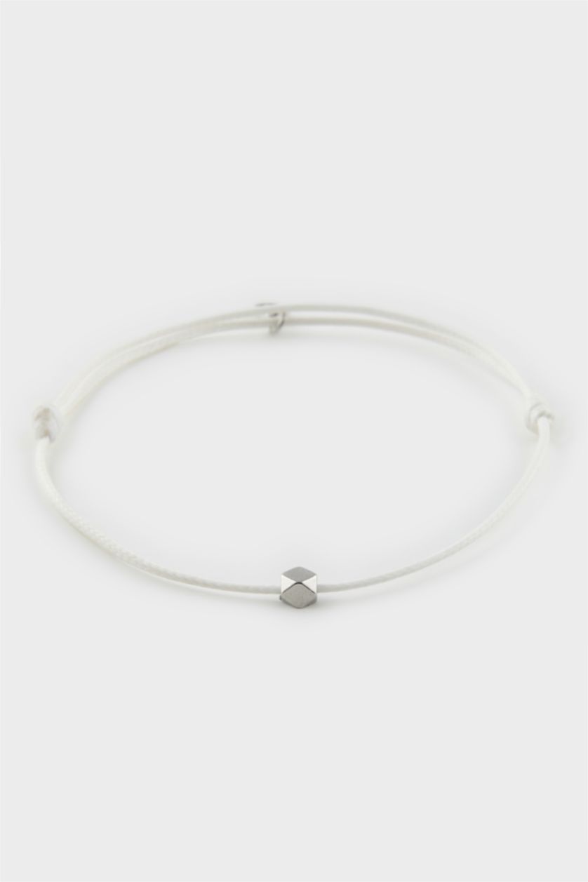Erkek Beyaz AtolyeWolf x DeFacto Unısex İp Çelik Parçalı Beyaz Şans Bileklik