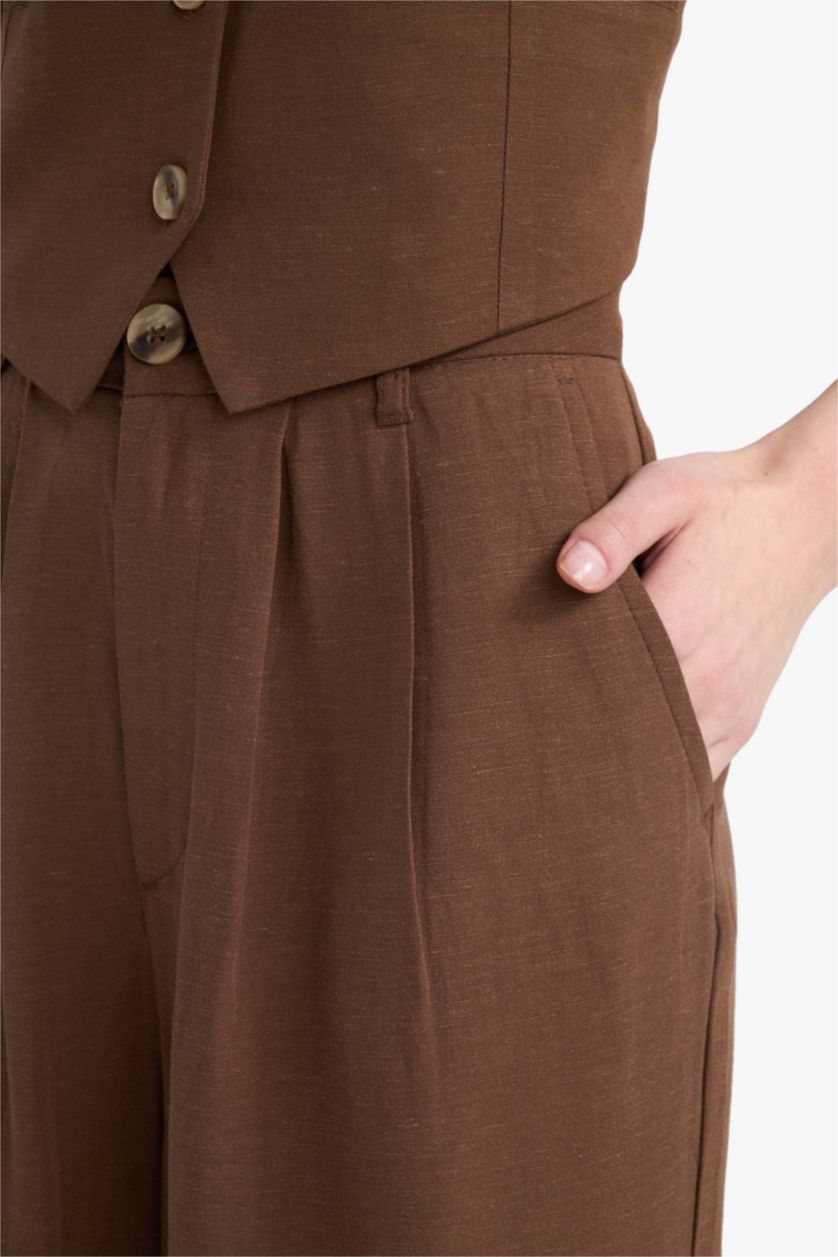 Woman Brown V-Neck Linen Blend Blazer Vest