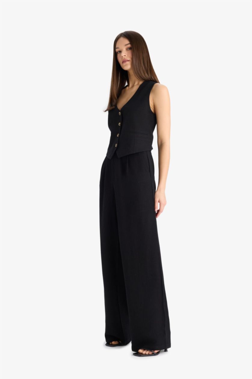 WOMAN Black Normal Waist Wide Leg Trousers