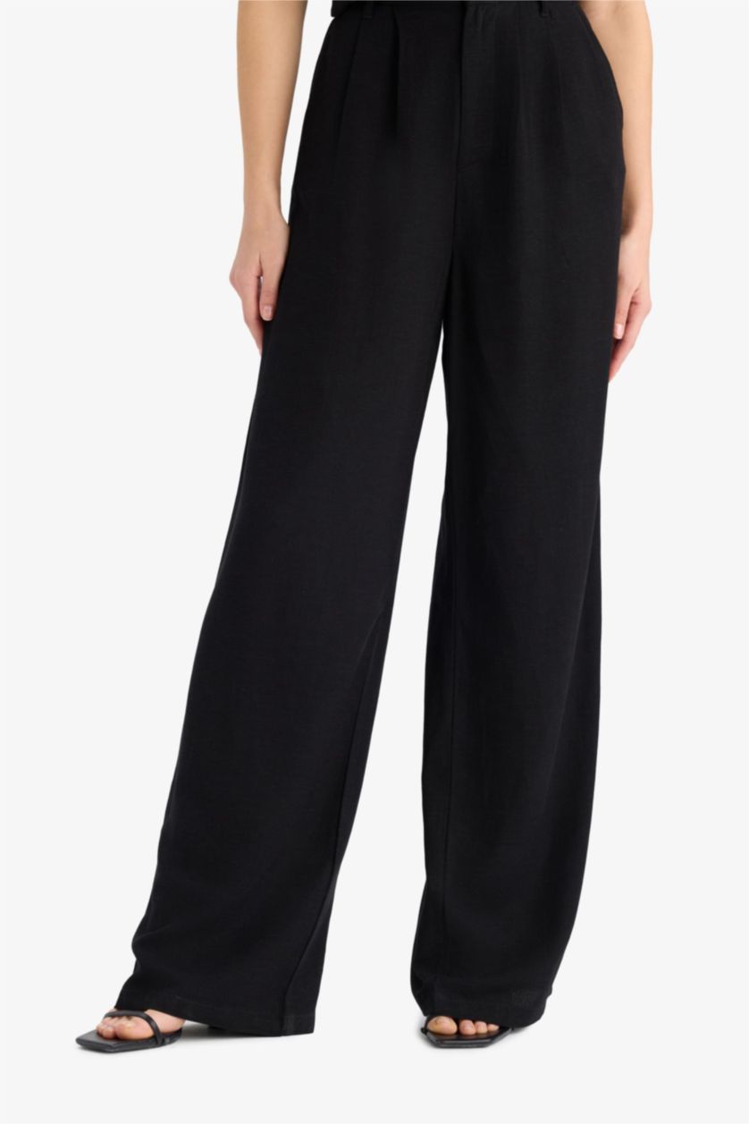 WOMAN Black Normal Waist Wide Leg Trousers