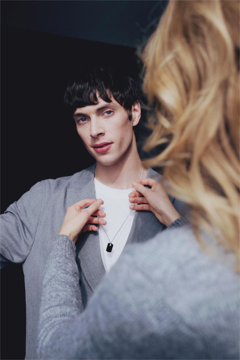 Erkek Gri AtolyeWolf x DeFacto Unisex 2'li Gümüş Çelik Plaka ve Çelik Zincirli Kolye