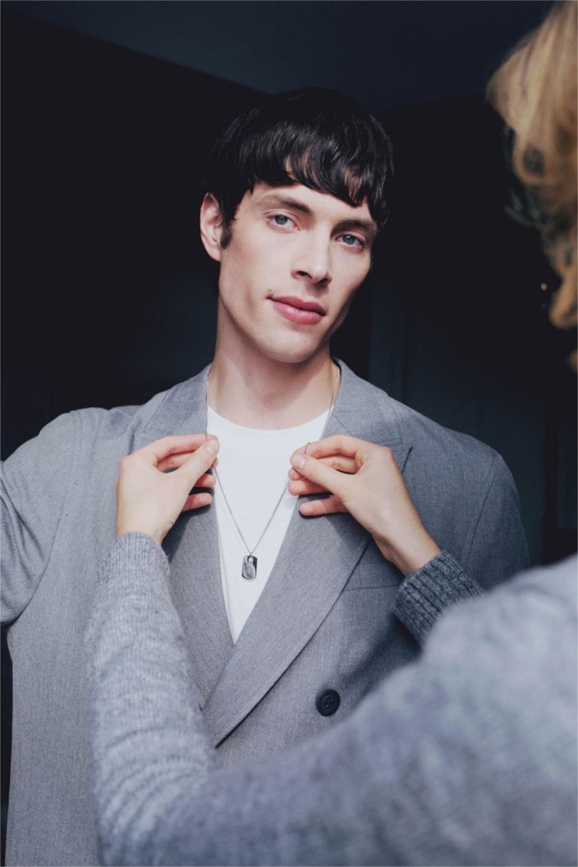 Erkek Gri AtolyeWolf x DeFacto Unisex 2'li Gümüş Çelik Plaka ve Çelik Zincirli Kolye