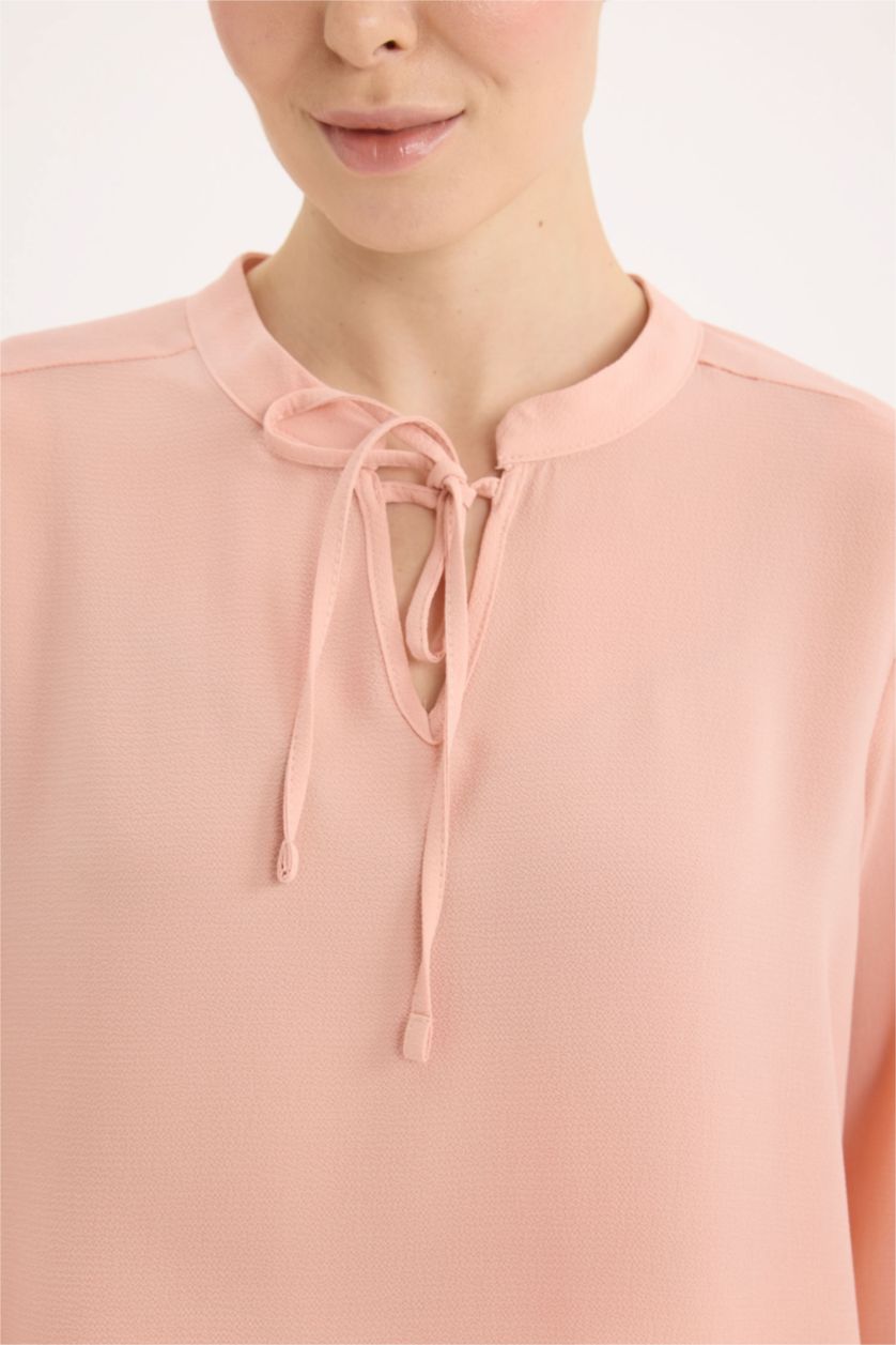 WOMAN Rose Crochet Neck Basic Long Sleeve Blouse