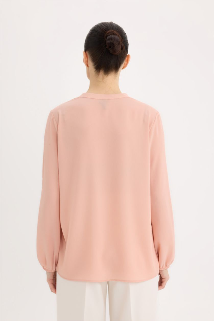 WOMAN Rose Crochet Neck Basic Long Sleeve Blouse