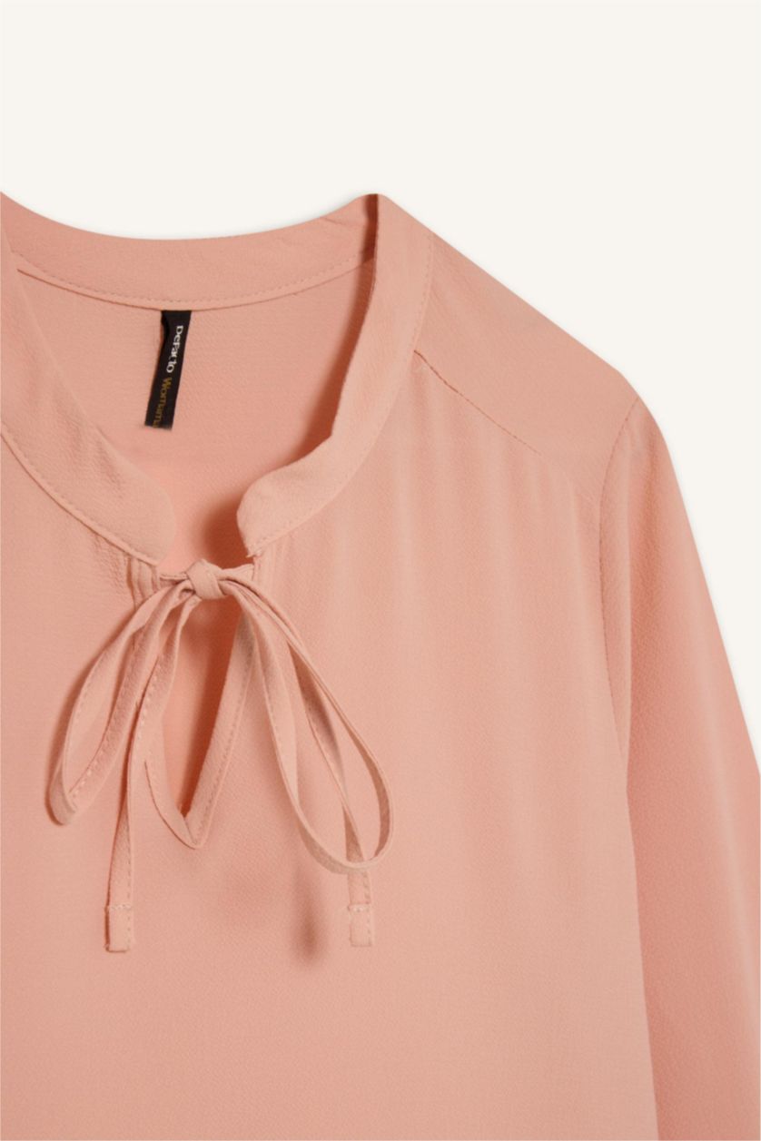 WOMAN Rose Crochet Neck Basic Long Sleeve Blouse