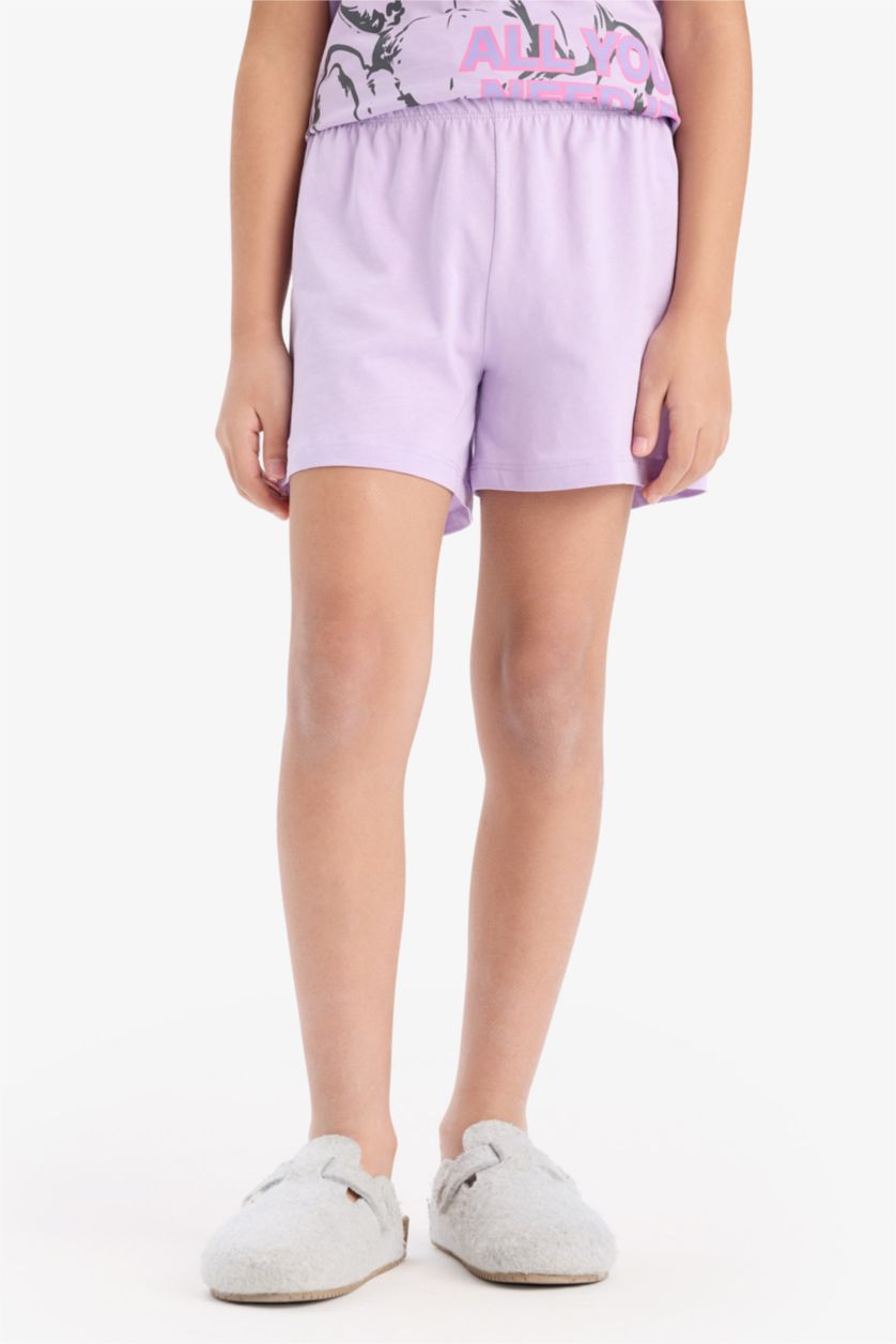 Kız Çocuk - Genç Kız Lila %100 Pamuklu Ayıcık Baskılı Beli Lastikli Pijama Takımı Kız Çocuk