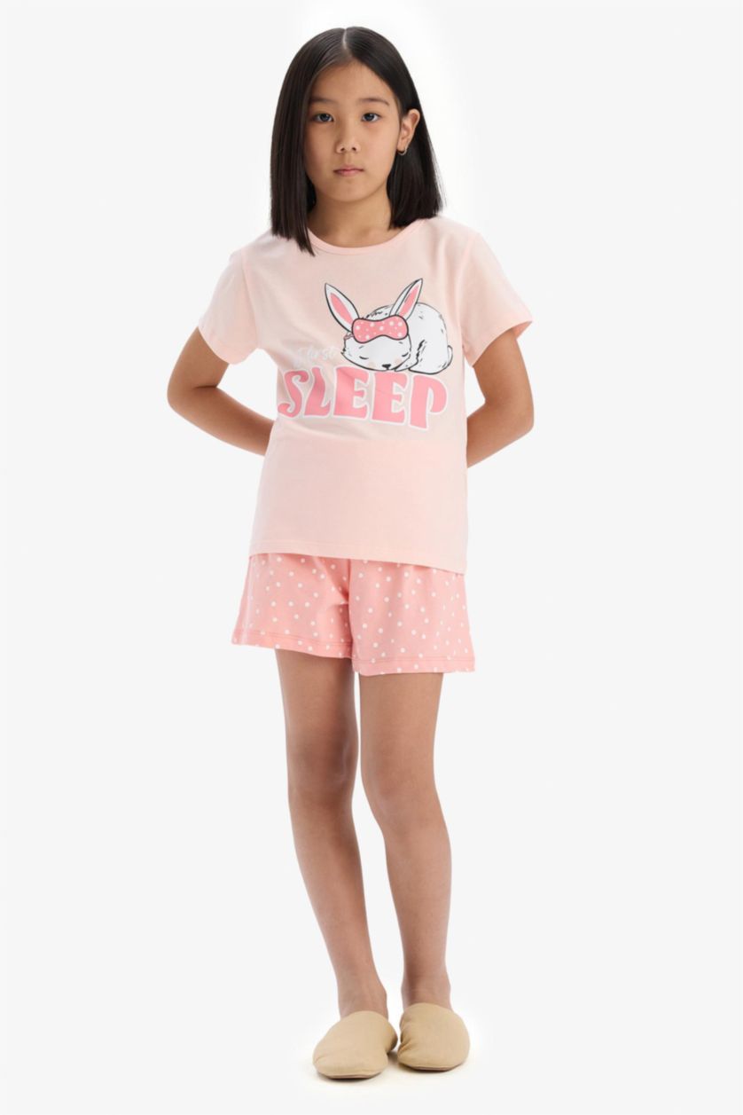 FILLES Rose Ensemble pyjama imprimé à manches courtes et short pour fille