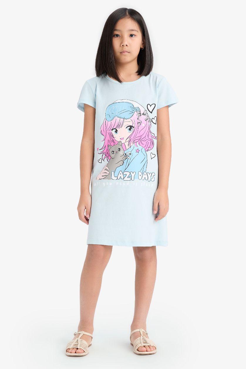 FILLES BLEU Clair Robe imprimée Anime à manches courtes pour fille