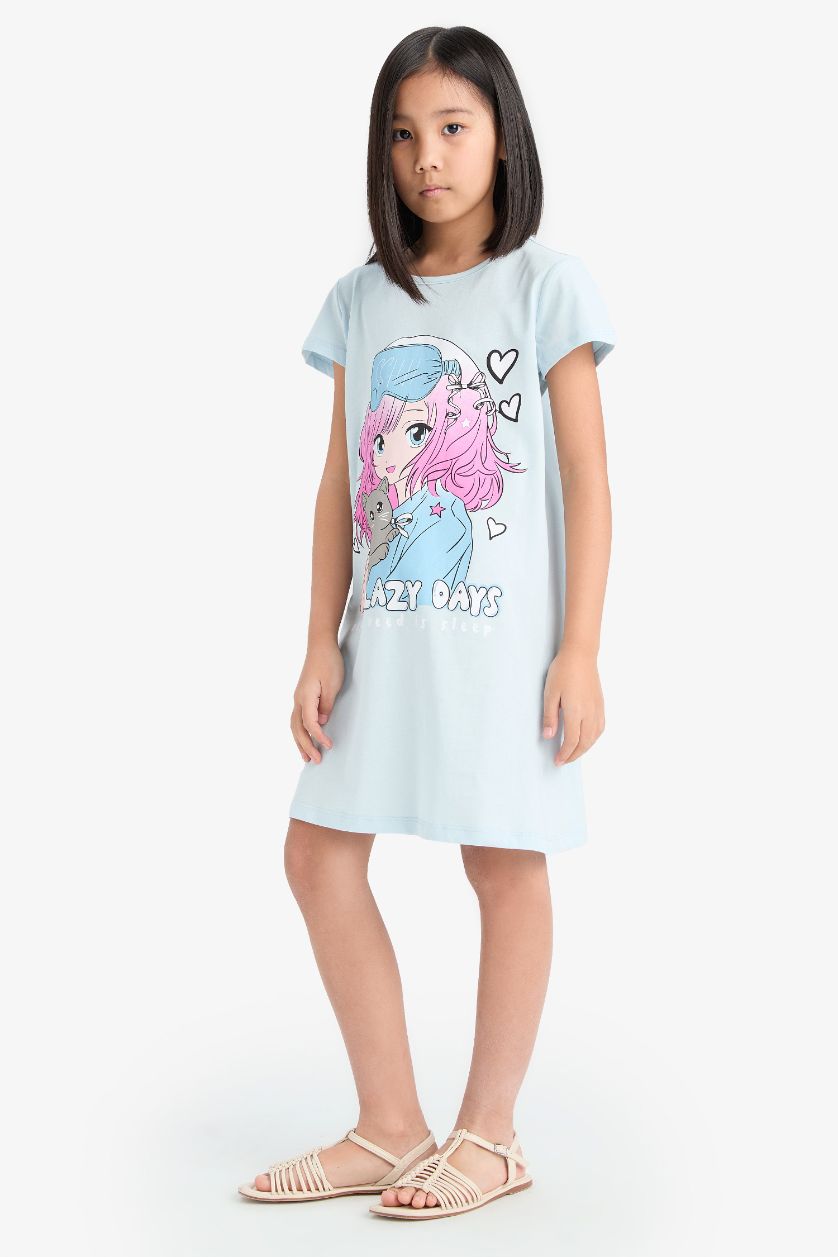 FILLES BLEU Clair Robe imprimée Anime à manches courtes pour fille