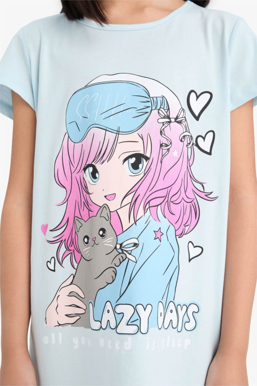 FILLES BLEU Clair Robe imprimée Anime à manches courtes pour fille