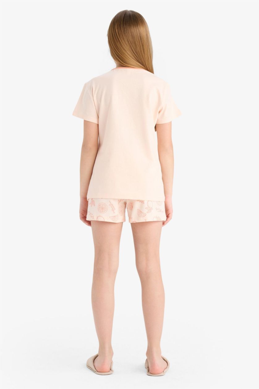 بنات سيموني فاتح طقم بيجاما  تيشيرت و شورت قصة عادية - قطعتين