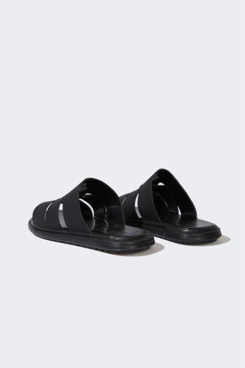 رجال أسود شبشب رجالي جلد صناعي بكعب مسطح بشريط مزدوج