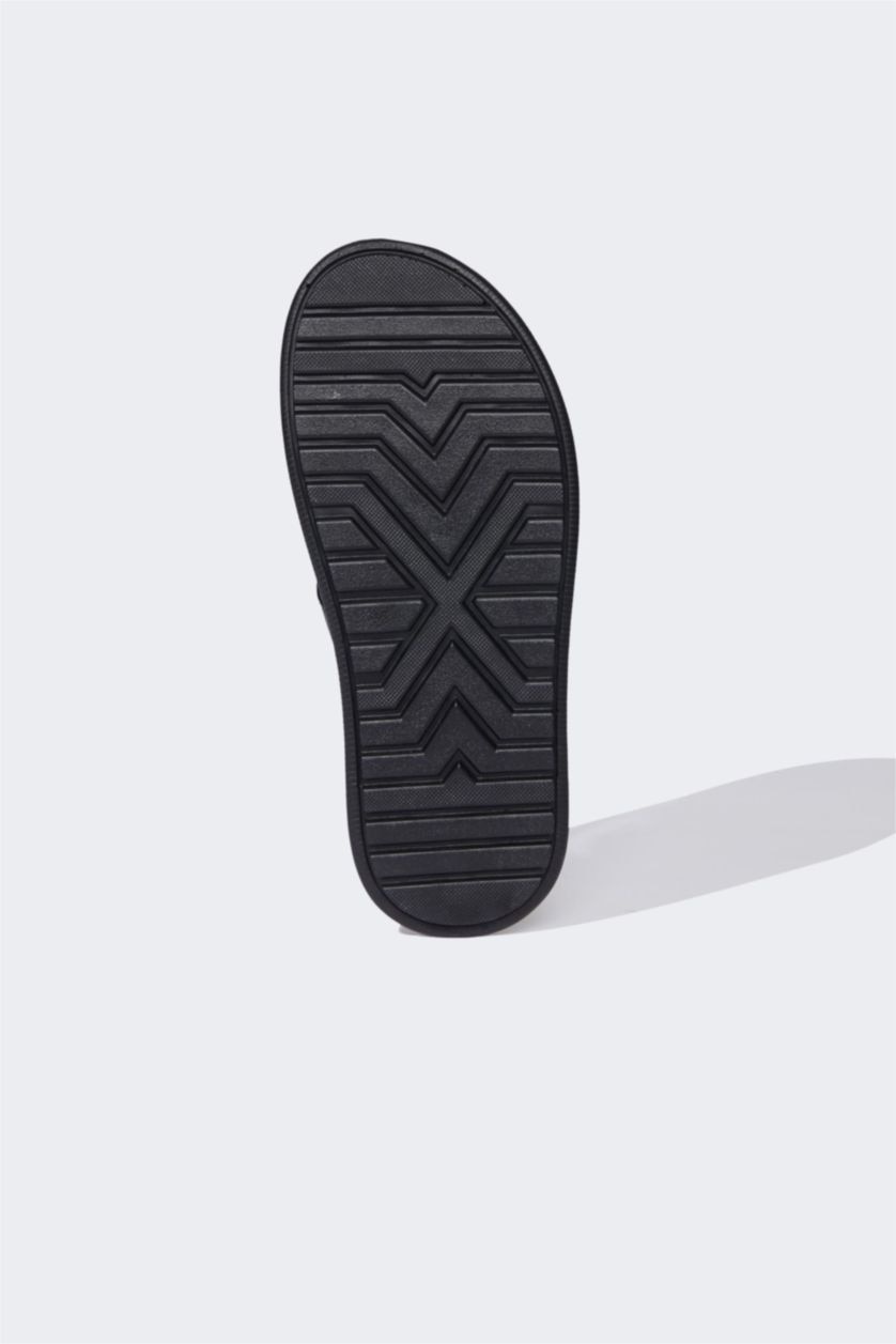 رجال أسود شبشب رجالي جلد صناعي بكعب مسطح