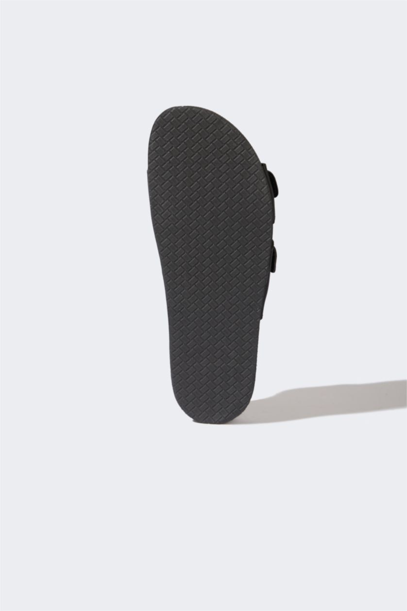 Erkek Siyah Erkek Düz Taban Suni Deri Terlik