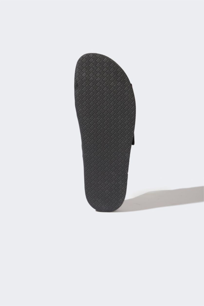 Erkek Kahve Erkek Düz Taban Çift Bantlı Suni Deri Terlik