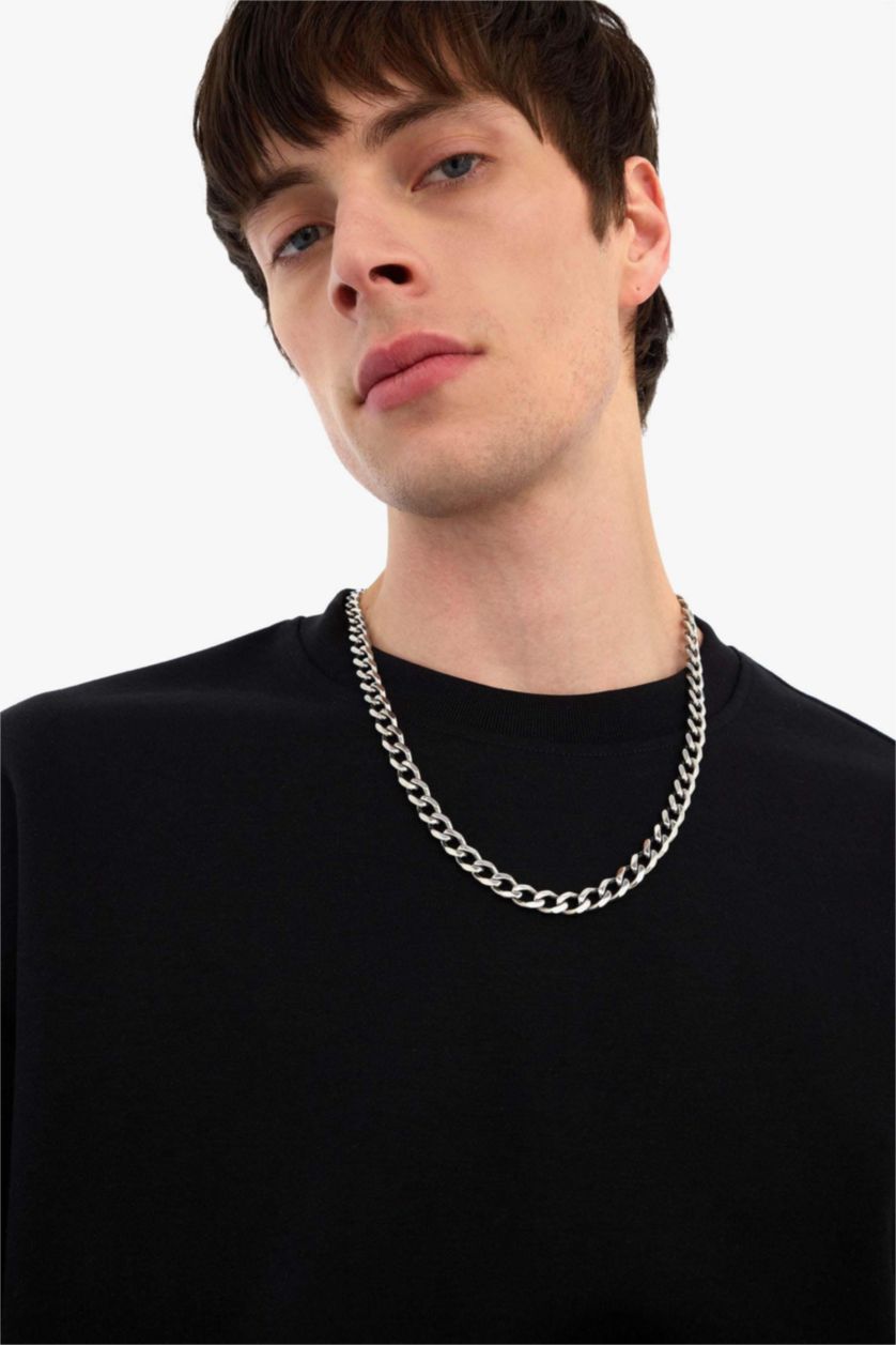Man Grey AtolyeWolf x DeFacto Unisex Silver Steel Chain Necklace