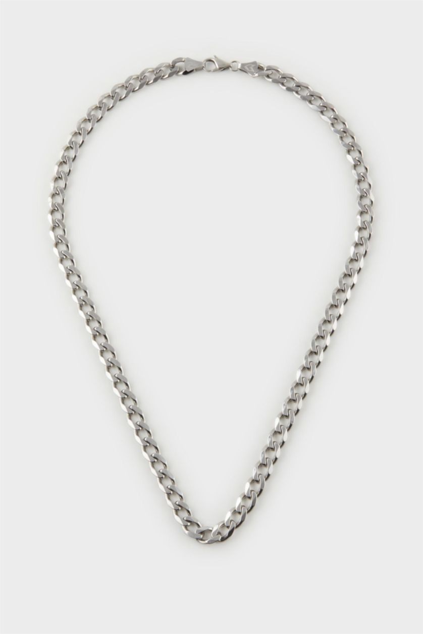 Man Grey AtolyeWolf x DeFacto Unisex Silver Steel Chain Necklace