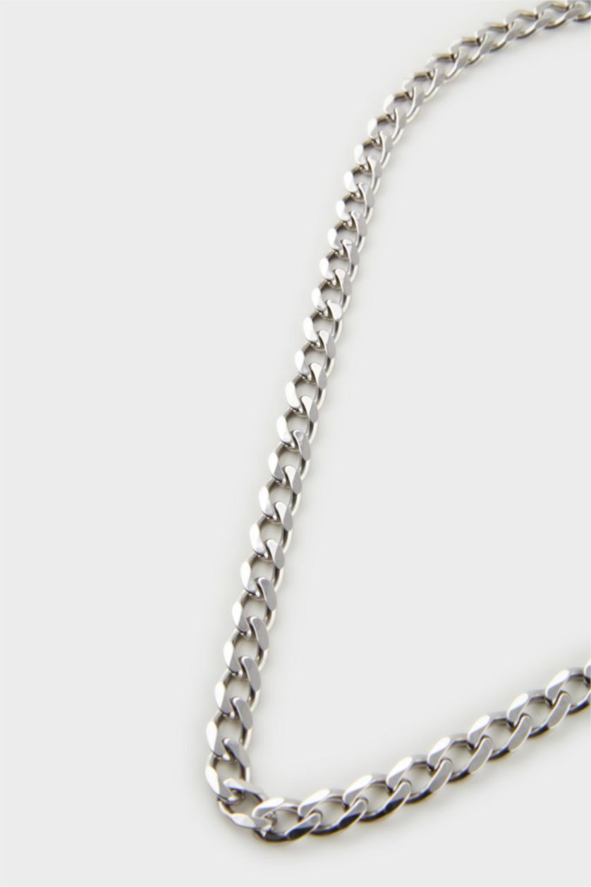 Man Grey AtolyeWolf x DeFacto Unisex Silver Steel Chain Necklace