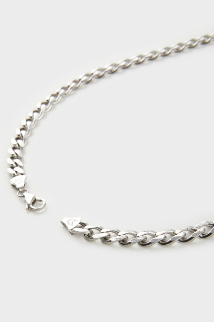 Man Grey AtolyeWolf x DeFacto Unisex Silver Steel Chain Necklace