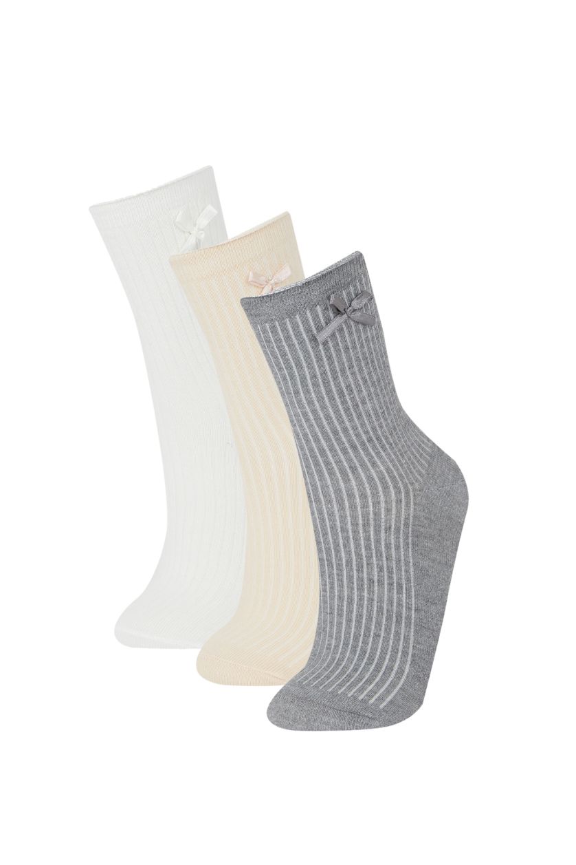 Kız Çocuk - Genç Kız Karma Kız Çocuk Kurdele 3'lü Pamuklu Uzun Çorap