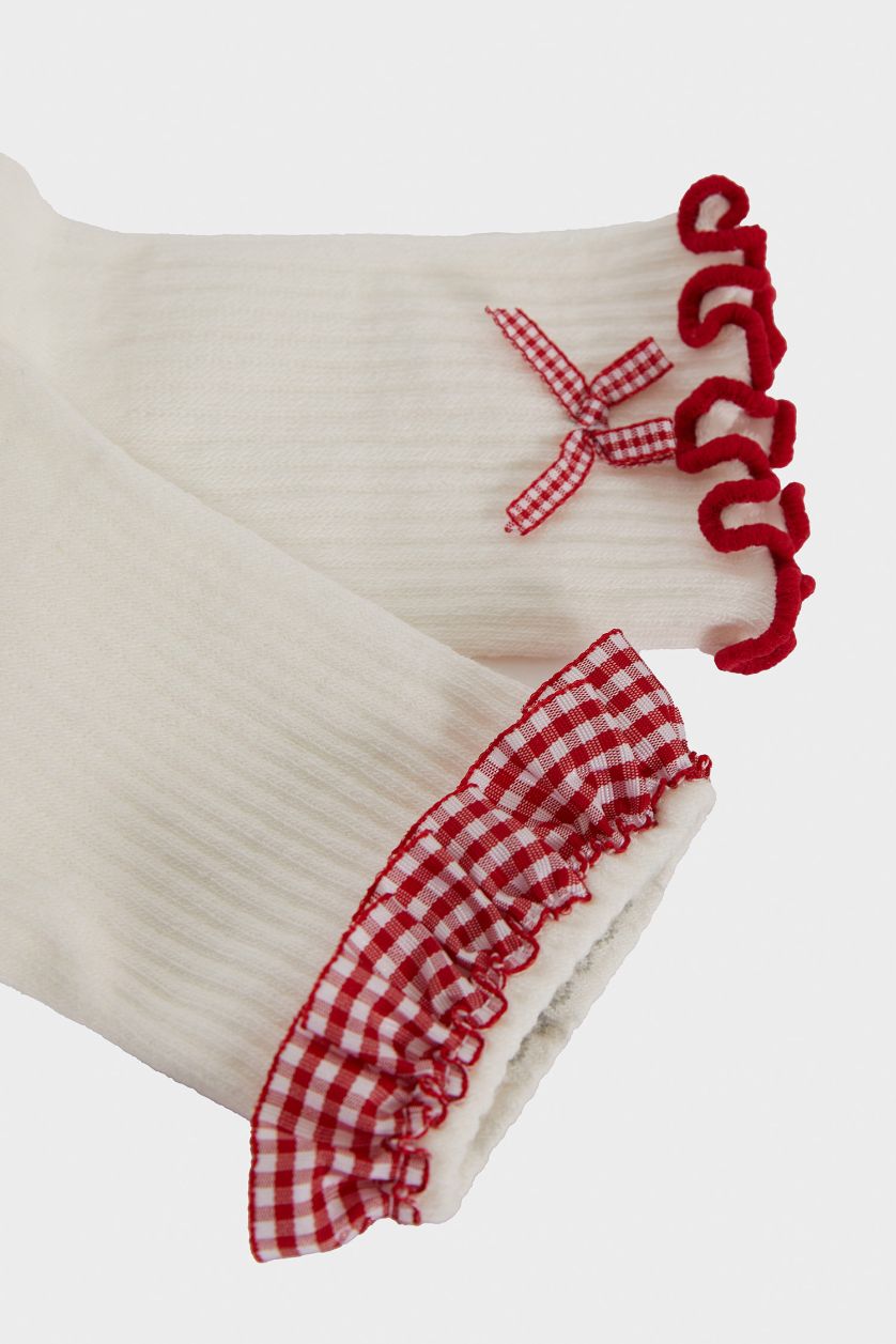 Kız Çocuk - Genç Kız Beyaz Kız Çocuk 2'li Pamuklu Uzun Okul Çorabı