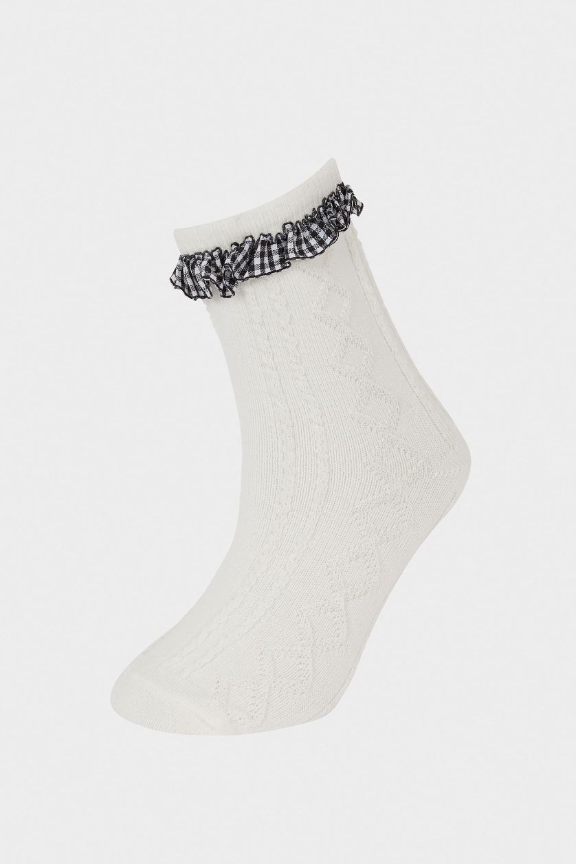 Kız Çocuk - Genç Kız Beyaz Kız Çocuk 3'lü Pamuklu Uzun Okul Çorabı