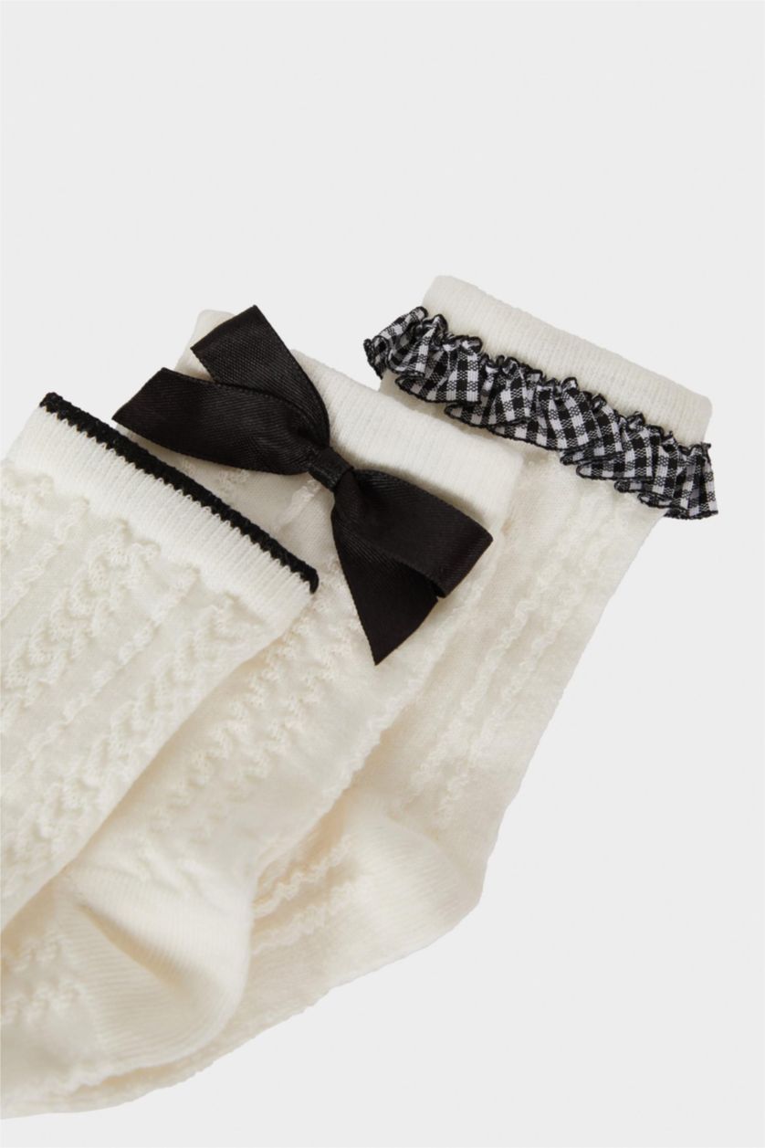 Kız Çocuk - Genç Kız Beyaz Kız Çocuk 3'lü Pamuklu Uzun Okul Çorabı