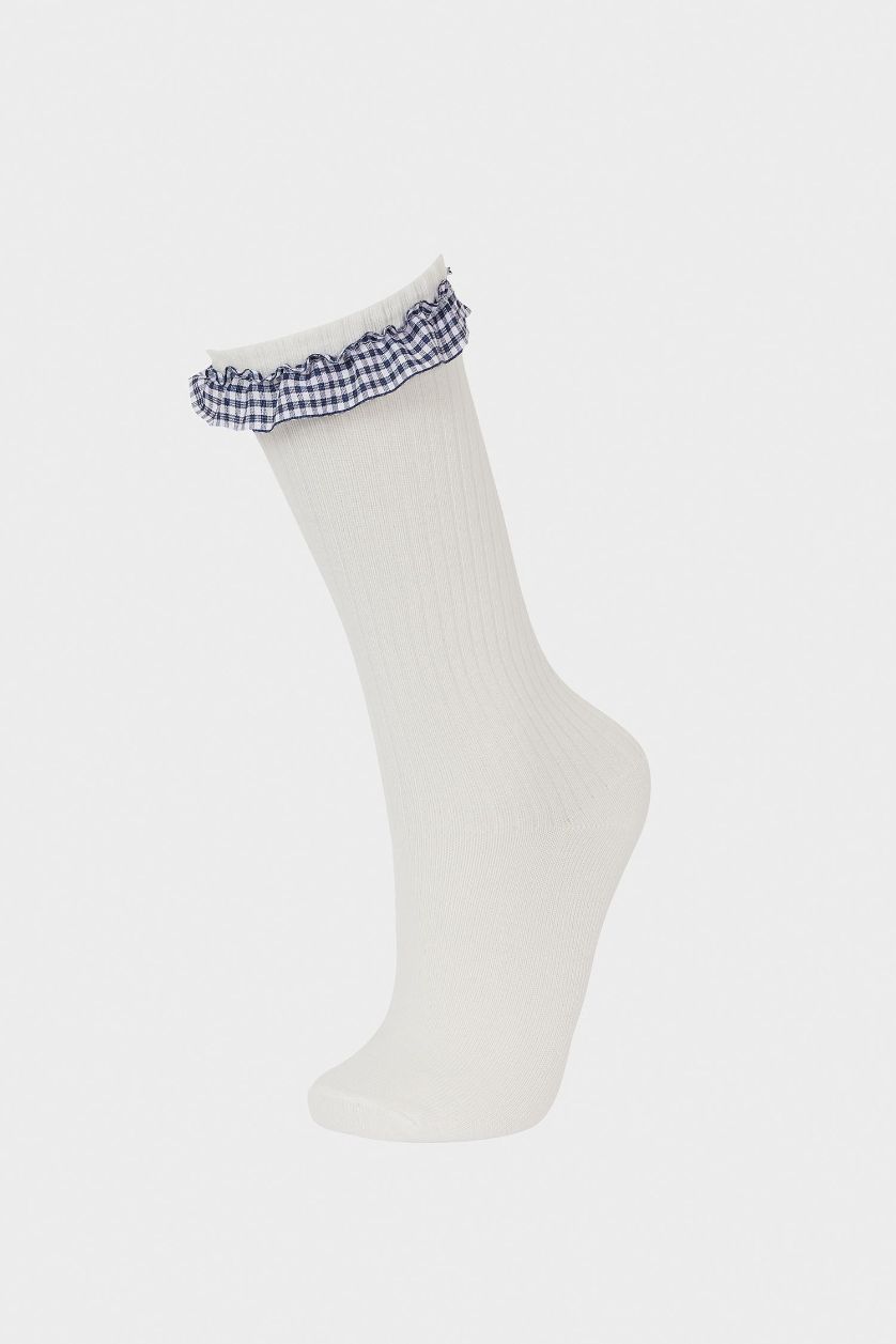 Kız Çocuk - Genç Kız Beyaz 2'li Pamuklu Diz Altı Çorap Kız Çocuk