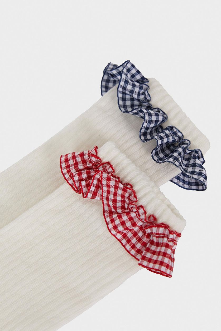 Kız Çocuk - Genç Kız Beyaz 2'li Pamuklu Diz Altı Çorap Kız Çocuk