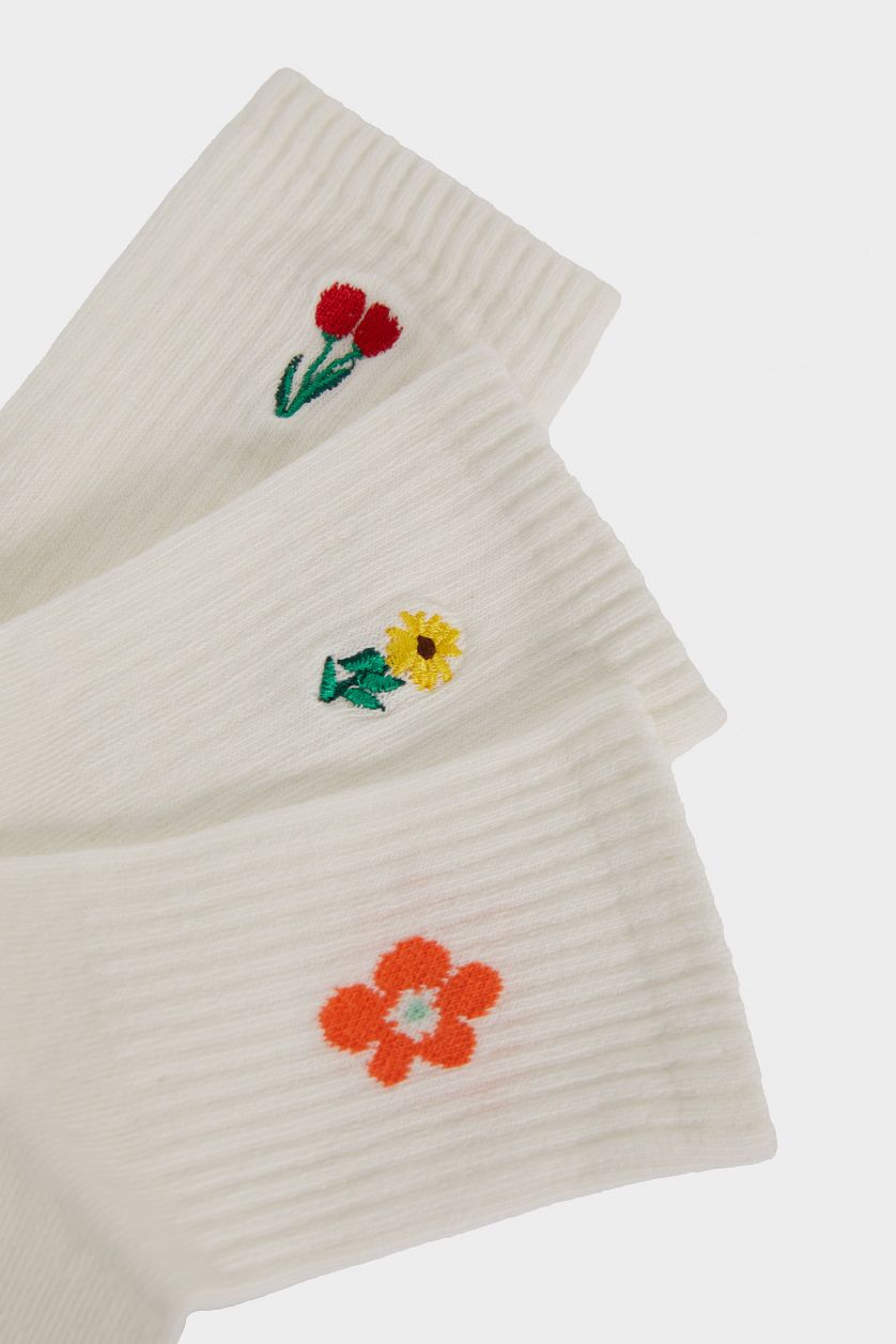 Kız Çocuk - Genç Kız Beyaz 3'lü Pamuklu Uzun Çorap Kız Çocuk