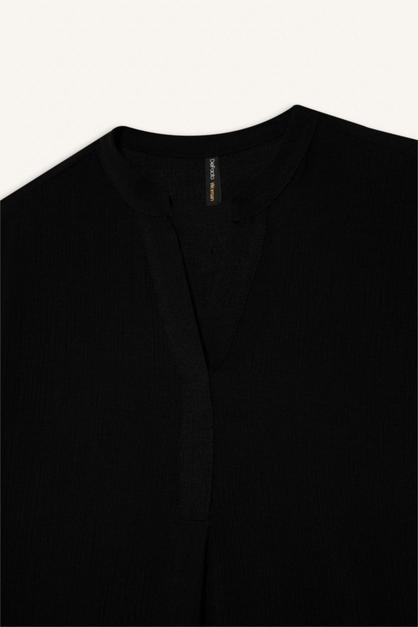 نساء أسود بلوزة نص ردن قصة عادية بياخة مستديرة