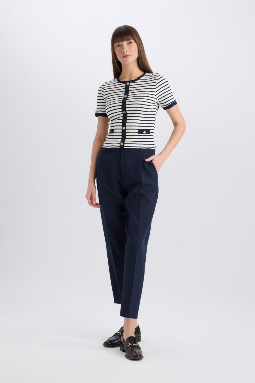 FEMME Marin Pantalon droit à taille haute avec poches Coupe carrote