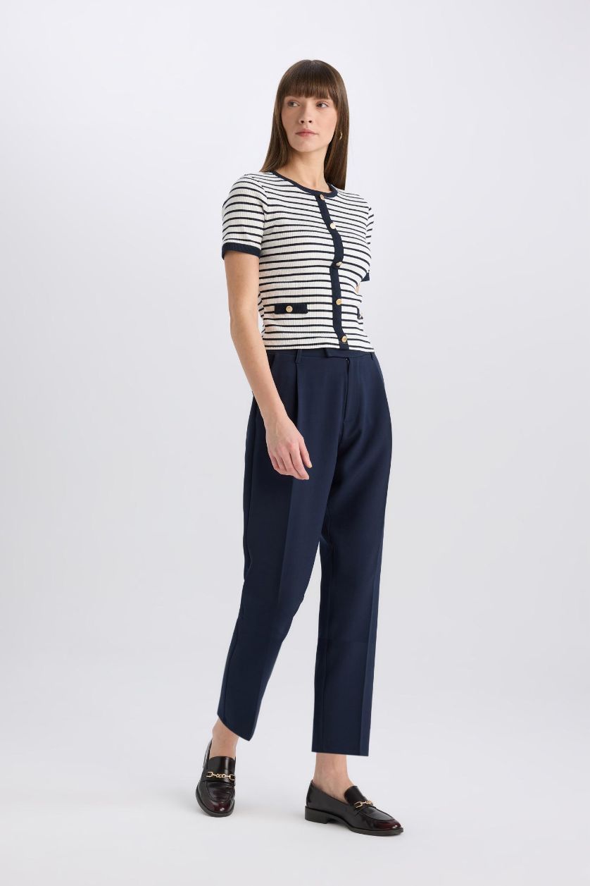 FEMME Marin Pantalon droit à taille haute avec poches Coupe carrote