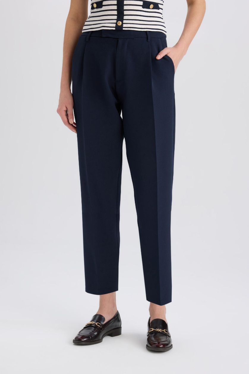 FEMME Marin Pantalon droit à taille haute avec poches Coupe carrote