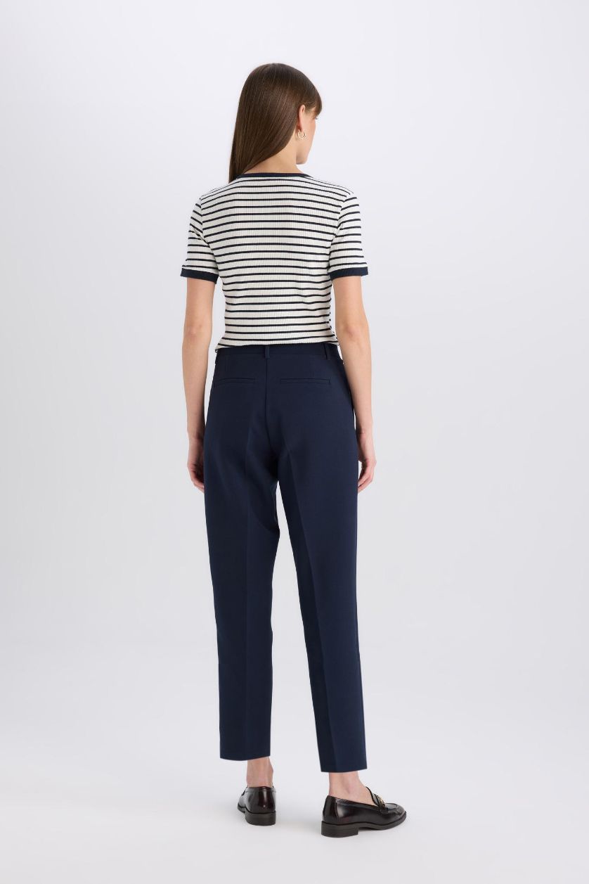 FEMME Marin Pantalon droit à taille haute avec poches Coupe carrote