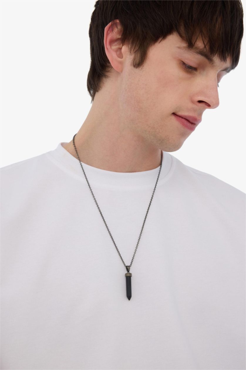 Men Black AtolyeWolf x DeFacto Unisex Steel Chain Necklace