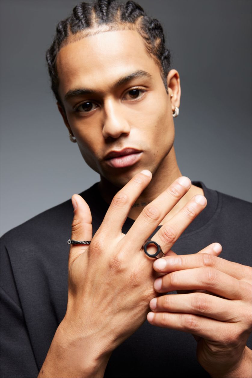 HOMME Noir Lot de 2 bagues pour homme - Atolyewolf x Defacto